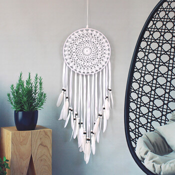 White Feather Dream Catcher Διακόσμηση Δωματίου Κρεμαστό Τοίχου Κροσέ Web μεγάλου μεγέθους Dreamcatcher Ντελικάτα αξεσουάρ διακόσμησης σπιτιού