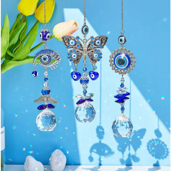 Demon\'s Turk Evil Eye Crystal Sun Catcher Φωτισμός Κρεμαστό Κρεμαστό Φως και Σκιά Wind Chimes Rainbow Garden Hanging Home Διακόσμηση