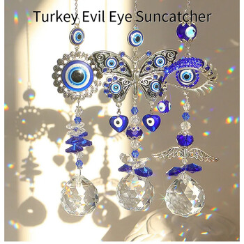 Demon\'s Turk Evil Eye Crystal Sun Catcher Φωτισμός Κρεμαστό Κρεμαστό Φως και Σκιά Wind Chimes Rainbow Garden Hanging Home Διακόσμηση