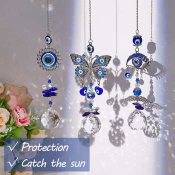 Demon\'s Turk Evil Eye Crystal Sun Catcher Φωτισμός Κρεμαστό Κρεμαστό Φως και Σκιά Wind Chimes Rainbow Garden Hanging Home Διακόσμηση