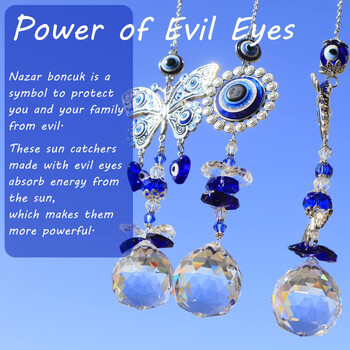 Demon\'s Turk Evil Eye Crystal Sun Catcher Φωτισμός Κρεμαστό Κρεμαστό Φως και Σκιά Wind Chimes Rainbow Garden Hanging Home Διακόσμηση