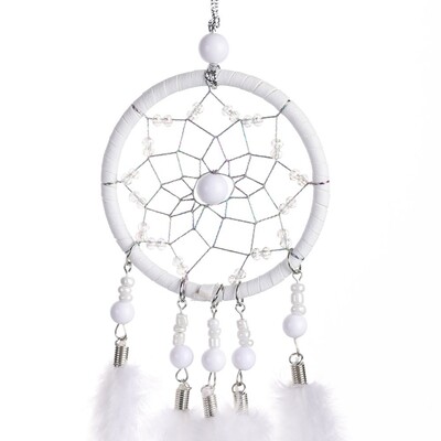 Radošs sapņu ķērājs dobi vēja zvani Mini piekarināms dekors ar rokām ar spalvu mežģīnēm Dreamcatcher krelles ballītes ornaments