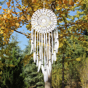 White Feather Dream Catcher Διακόσμηση Δωματίου Κρεμαστό Τοίχου Κροσέ Web μεγάλου μεγέθους Dreamcatcher Ντελικάτα αξεσουάρ διακόσμησης σπιτιού