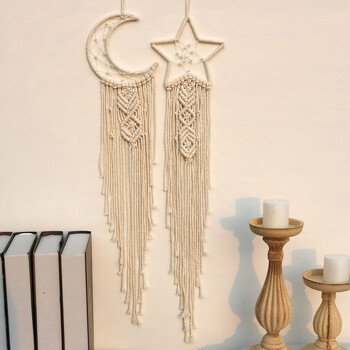 Χειροποίητο Macrame Moon Star Dream Catcher Κρεμαστά τοίχου Bohemian Ταπετσαρία σπιτιού Διακόσμηση για κορίτσια Παιδικό Στολίδι Δώρο Διακόσμησης