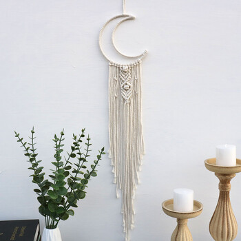 Χειροποίητο Macrame Moon Star Dream Catcher Κρεμαστά τοίχου Bohemian Ταπετσαρία σπιτιού Διακόσμηση για κορίτσια Παιδικό Στολίδι Δώρο Διακόσμησης