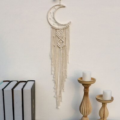 Kézzel készített Makramé Hold csillag Álomfogó falra akasztó Bohém Otthon Gobelin Dekor Lányok Gyerekek Dísz dekor Ajándék