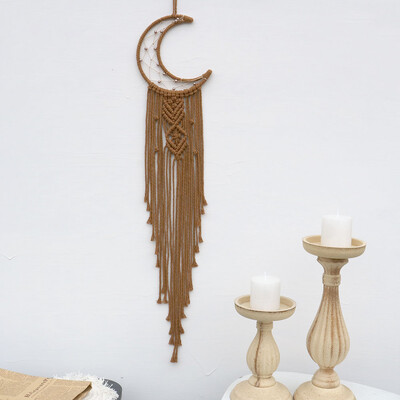 Kézzel készített Makramé Hold csillag Álomfogó falra akasztó Bohém Otthon Gobelin Dekor Lányok Gyerekek Dísz dekor Ajándék