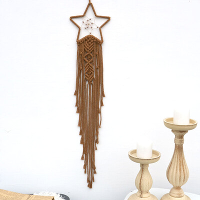 Kézzel készített Makramé Hold csillag Álomfogó falra akasztó Bohém Otthon Gobelin Dekor Lányok Gyerekek Dísz dekor Ajándék