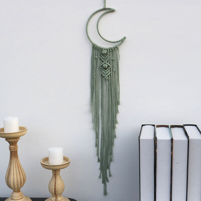 Kézzel készített Makramé Hold csillag Álomfogó falra akasztó Bohém Otthon Gobelin Dekor Lányok Gyerekek Dísz dekor Ajándék