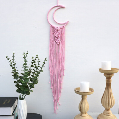 Kézzel készített Makramé Hold csillag Álomfogó falra akasztó Bohém Otthon Gobelin Dekor Lányok Gyerekek Dísz dekor Ajándék