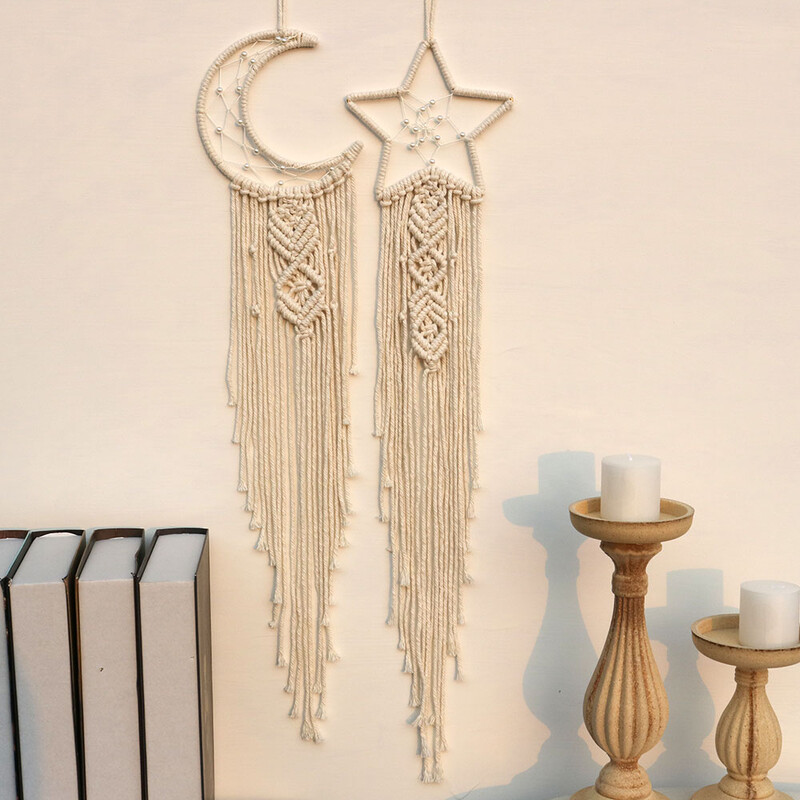 Kézzel készített Makramé Hold csillag Álomfogó falra akasztó Bohém Otthon Gobelin Dekor Lányok Gyerekek Dísz dekor Ajándék
