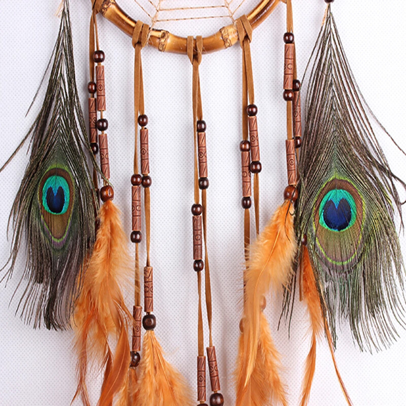 Klassikalised käsitsi valmistatud bambusest rõngad 18 cm kootud makrameem paabulinnu sulg rippuvate kaunistustega kaunistused koos peokingitustega kodukaunistuseks