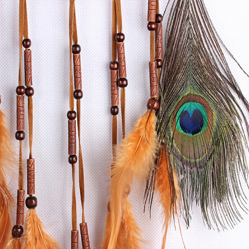 Klassikalised käsitsi valmistatud bambusest rõngad 18 cm kootud makrameem paabulinnu sulg rippuvate kaunistustega kaunistused koos peokingitustega kodukaunistuseks