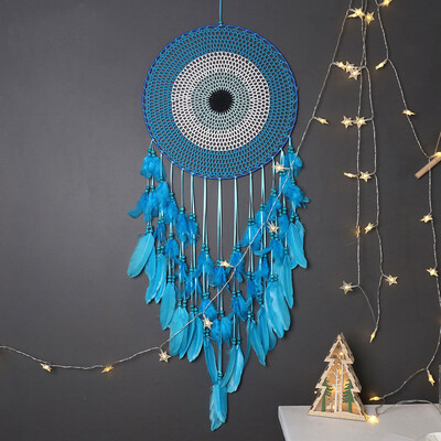 DIA40CM Blue Demon Mare Dreamcatcher Agățat pe perete Hand Catcher Wind Chimes Pandantiv Indian Dreamcatcher pentru decorarea interioară