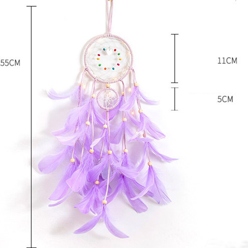 Inimă de fetiță fată moale încântătoare pene albe purpurie apărător de vise plasă de vis decorare cameră filmare prins de vise Cadou clopoțel de vânt