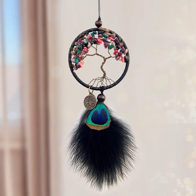 1 buc Mini Arborele vieții Captatoare de vise pentru mașină cu cristal, agățat Suncatcher cu pietre prețioase este un decor personalizat pentru acasă