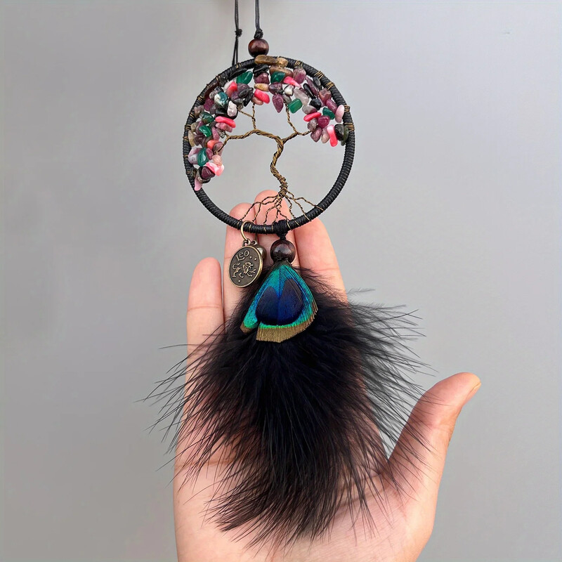 1 db Mini Tree of Life Álomfogók autóhoz kristály, drágakő Napfogó akasztással, személyre szabott lakberendezéssel