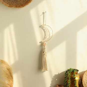 Macrame Moon Catcher με κρυστάλλινη επιτοίχια διακόσμηση Bohomian ντελικατέσεν Αισθητική για δώρα υπνοδωματίου καθιστικού