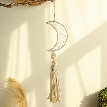 Macrame Moon Catcher με κρυστάλλινη επιτοίχια διακόσμηση Bohomian ντελικατέσεν Αισθητική για δώρα υπνοδωματίου καθιστικού