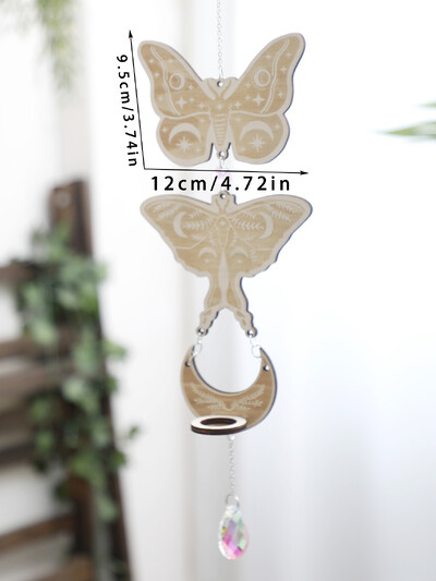 Fluture din lemn Faza lunii Agățat pe perete Boho Mystic Butterfly Decor lucrat manual de perete din lemn Artă spirituală Witchy Home Decor