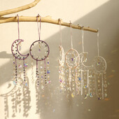 Természetes kavicsos hold kör alakú álomfogó háló kristály autó függő Romantikus otthon fali napfogó hangulat dekoráció