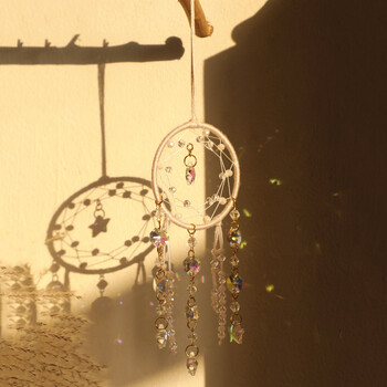 Natural Gravel Moon Circular Dream Catcher Net Crystal Car Hanging Romantic Home Wall Sun Catcher Atmosphere Διακόσμηση