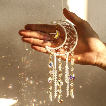 Natural Gravel Moon Circular Dream Catcher Net Crystal Car Hanging Romantic Home Wall Sun Catcher Atmosphere Διακόσμηση