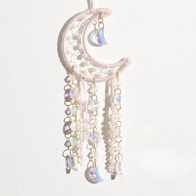 Természetes kavicsos hold kör alakú álomfogó háló kristály autó függő Romantikus otthon fali napfogó hangulat dekoráció