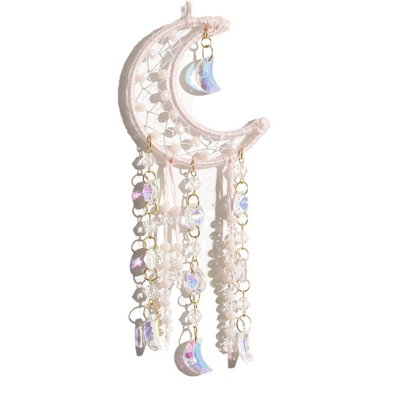 Természetes kavicsos hold kör alakú álomfogó háló kristály autó függő Romantikus otthon fali napfogó hangulat dekoráció