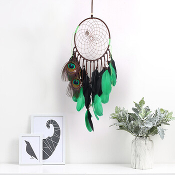 Dream Catcher Φτερά Peacock Handmade Bohemian Colored Feathers Bamboo Circle Dream Net Κρεμαστό Στολίδι Δωματίου Σπιτιού