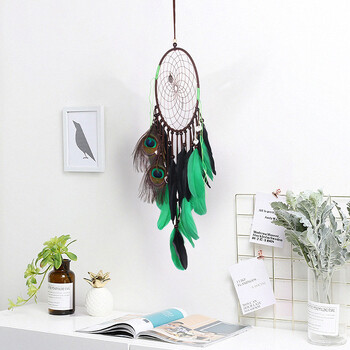 Dream Catcher Φτερά Peacock Handmade Bohemian Colored Feathers Bamboo Circle Dream Net Κρεμαστό Στολίδι Δωματίου Σπιτιού