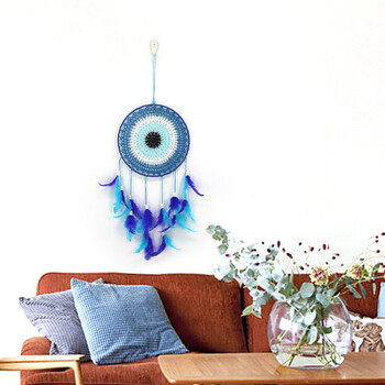 Dream Catcher Blue Feather Wind Chime Χειροποίητο Δωμάτιο για Κορίτσια Κρεβατοκάμαρα Κρεμαστό Κρεμαστό Στολίδι Δώρο Γενεθλίων Διακόσμηση σπιτιού