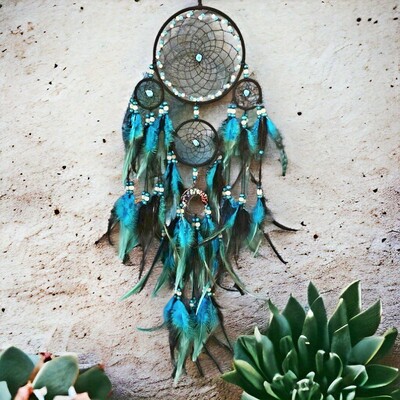 1 buc Blue Life Tree Feather Dream Catcher, decorațiuni pentru casă în stil boem, decorațiuni de perete, cadouri noi pentru casă