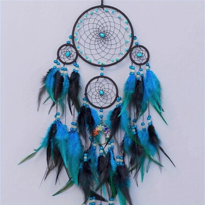 1 gab Blue Life Tree Feather Dream Catcher, Bohēmijas stila mājas dekorēšana, sienu apdare, jaunas mājas dāvanas