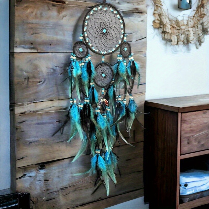 1vnt Blue Life Tree Feather Dream Catcher, bohemiško stiliaus namų apdaila, sienų apdaila, naujos namų dovanos