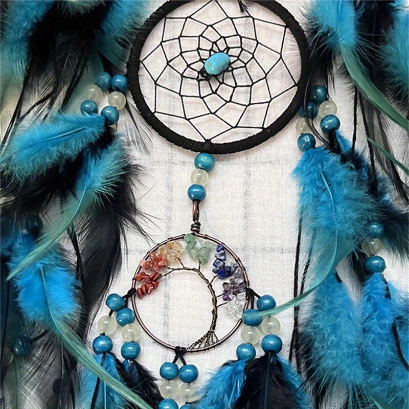 1vnt Blue Life Tree Feather Dream Catcher, bohemiško stiliaus namų apdaila, sienų apdaila, naujos namų dovanos