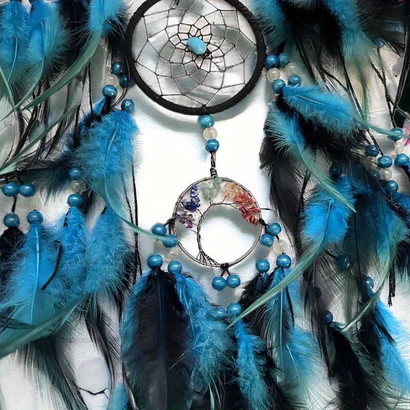 1vnt Blue Life Tree Feather Dream Catcher, bohemiško stiliaus namų apdaila, sienų apdaila, naujos namų dovanos