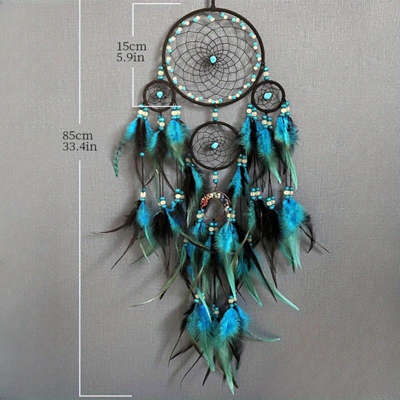 1vnt Blue Life Tree Feather Dream Catcher, bohemiško stiliaus namų apdaila, sienų apdaila, naujos namų dovanos