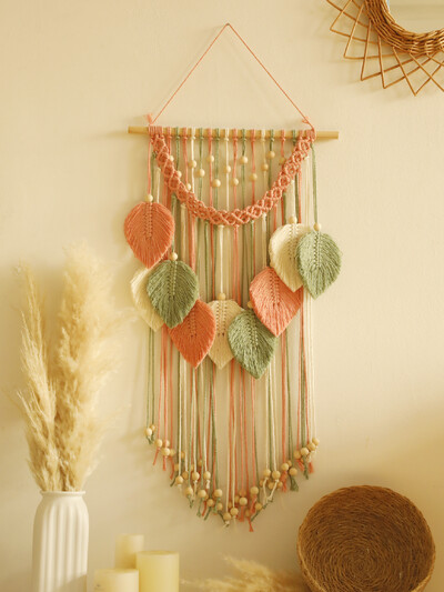 Leaf Gobelin Boho Lakásdekoráció Kézzel készített Makramé Gobelin Fali művészet Akasztó Decor Szobadekor Esztétikus Otthoni Dísz Ajándék