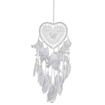 Love Heart Dream Catcher Φωτιστικό LED Χειροποίητο Φτερό Ονειροπαγίδα Κρεμαστή στον τοίχο