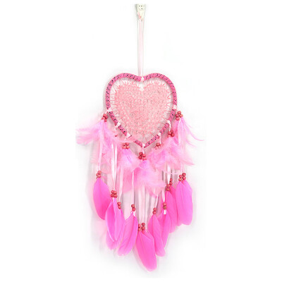 Love Heart Dream Catcher LED lámpa kézzel készített tollas falra akasztható álomfogó