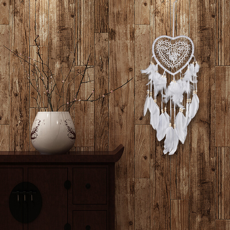 Love Heart Dream Catcher LED lámpa kézzel készített tollas falra akasztható álomfogó