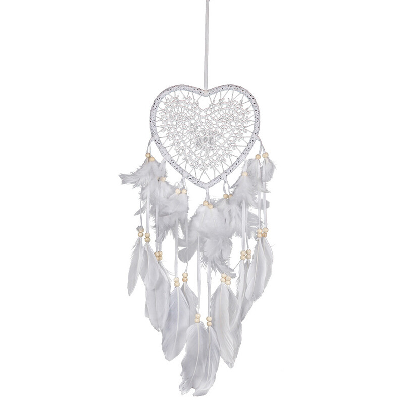 Love Heart Dream Catcher LED lámpa kézzel készített tollas falra akasztható álomfogó