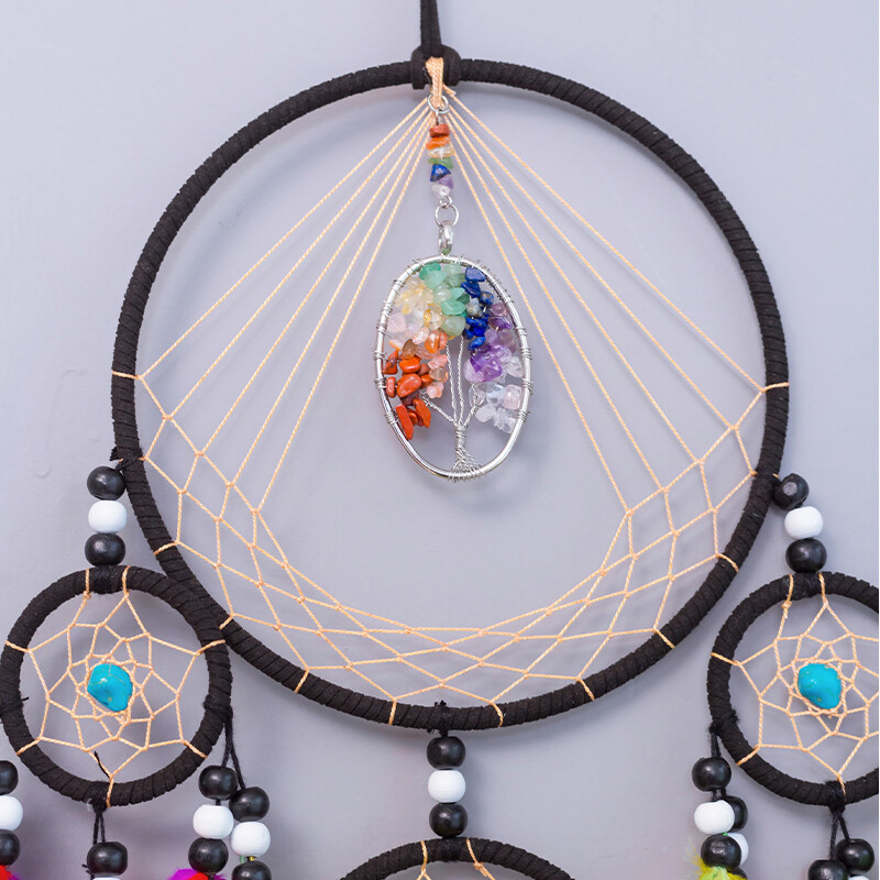 Pandantiv de perete de cristal artizanal rafinat Captorul de vise, clopoței de vânt cu pene colorate, ornamente suspendate pentru dormitor, decorațiuni pentru casă