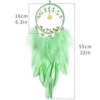 Πράσινο φτερό Dream Catcher Wind Chimes Σαλόνι Υπνοδωμάτιο Κρεμαστά στολίδια Μικρή μαργαρίτα Χειροποίητη διακόσμηση τοίχου Δώρα Φεστιβάλ