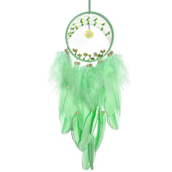 Πράσινο φτερό Dream Catcher Wind Chimes Σαλόνι Υπνοδωμάτιο Κρεμαστά στολίδια Μικρή μαργαρίτα Χειροποίητη διακόσμηση τοίχου Δώρα Φεστιβάλ