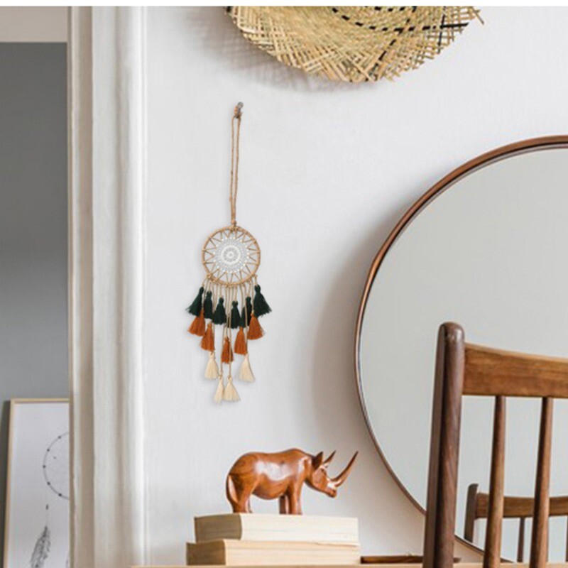 Mini sapņu ķērējs Makrama sienas auto dekors Boho mājas dekors Mazs sapņu ķērājs piekarināmā siena Ziemeļvalstu istabas ornaments talismans Dāvana