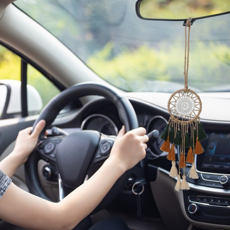 Mini sapņu ķērējs Makrama sienas auto dekors Boho mājas dekors Mazs sapņu ķērājs piekarināmā siena Ziemeļvalstu istabas ornaments talismans Dāvana