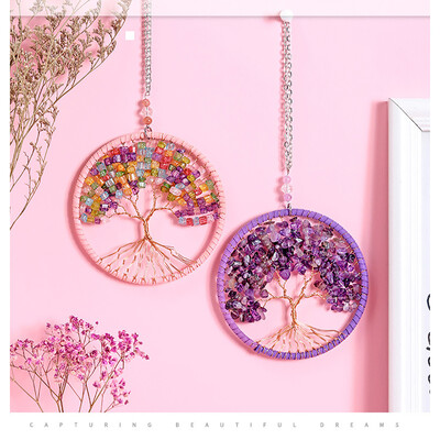 11 cm Arborele Vieții Agățător de Vise Ornament de agățat lucrat manual Violet Roz Albastru Fereastră Decorații de perete pentru mașină pentru decorarea biroului de acasă