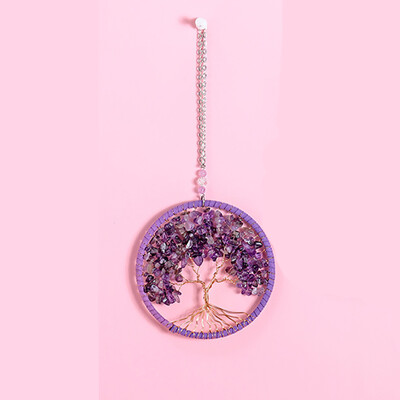 11 cm Arborele Vieții Agățător de Vise Ornament de agățat lucrat manual Violet Roz Albastru Fereastră Decorații de perete pentru mașină pentru decorarea biroului de acasă